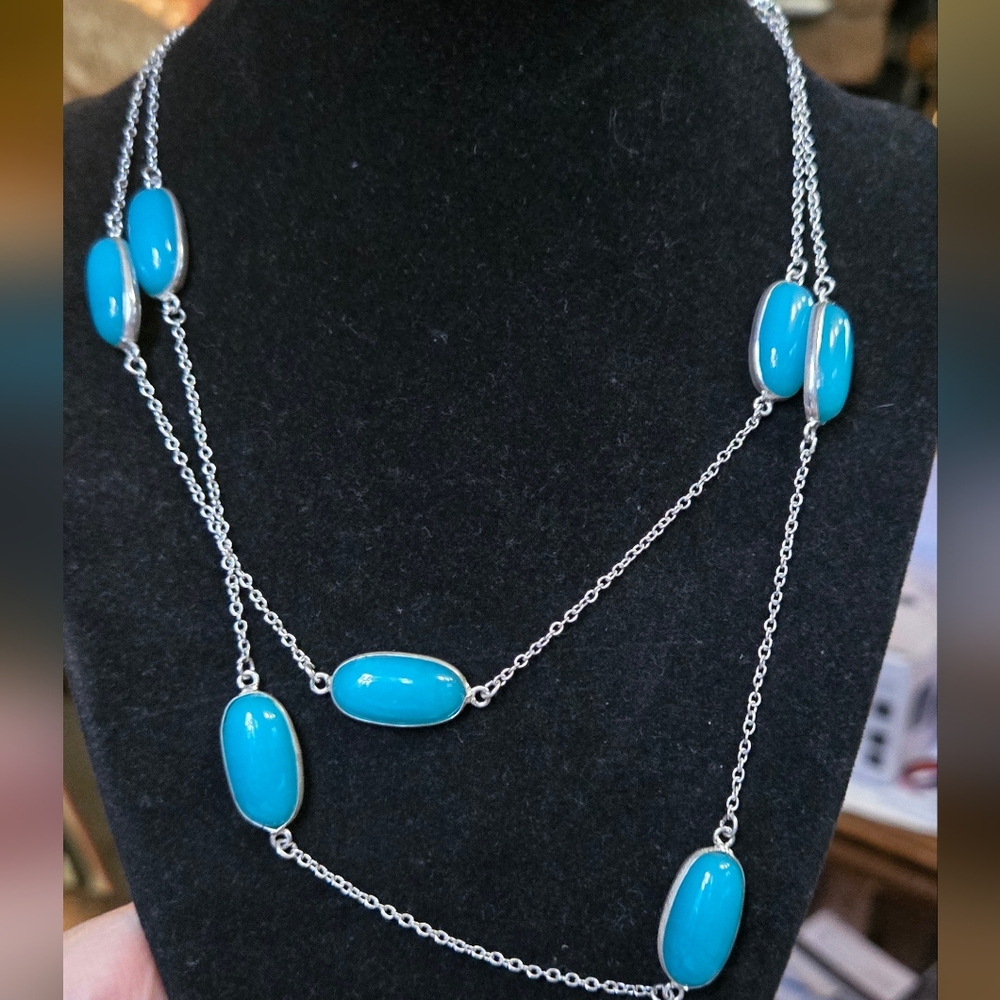 Chalcedony sterling station long station necklace 17"/34" - Picture 3 of 8